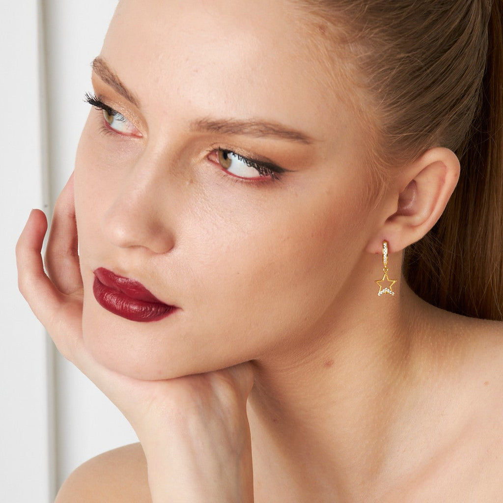 Parıltılı Yıldız Küpe - 925 GÜMÜŞ