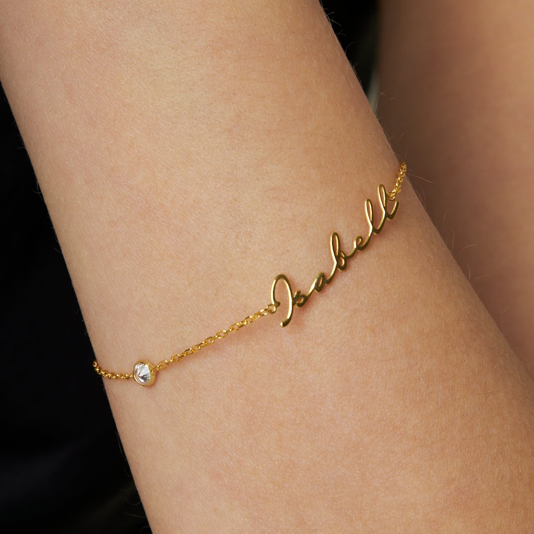 İsimli bileklik - isimli zirkon taşlı bileklik - 925 GÜMÜŞ