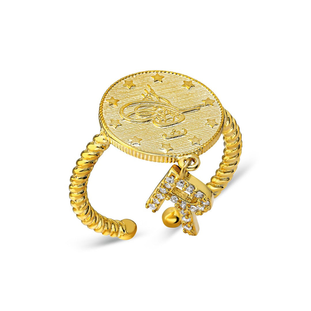 Modellenmiş çeyrek taşlı harf yüzük - 925 GÜMÜŞ