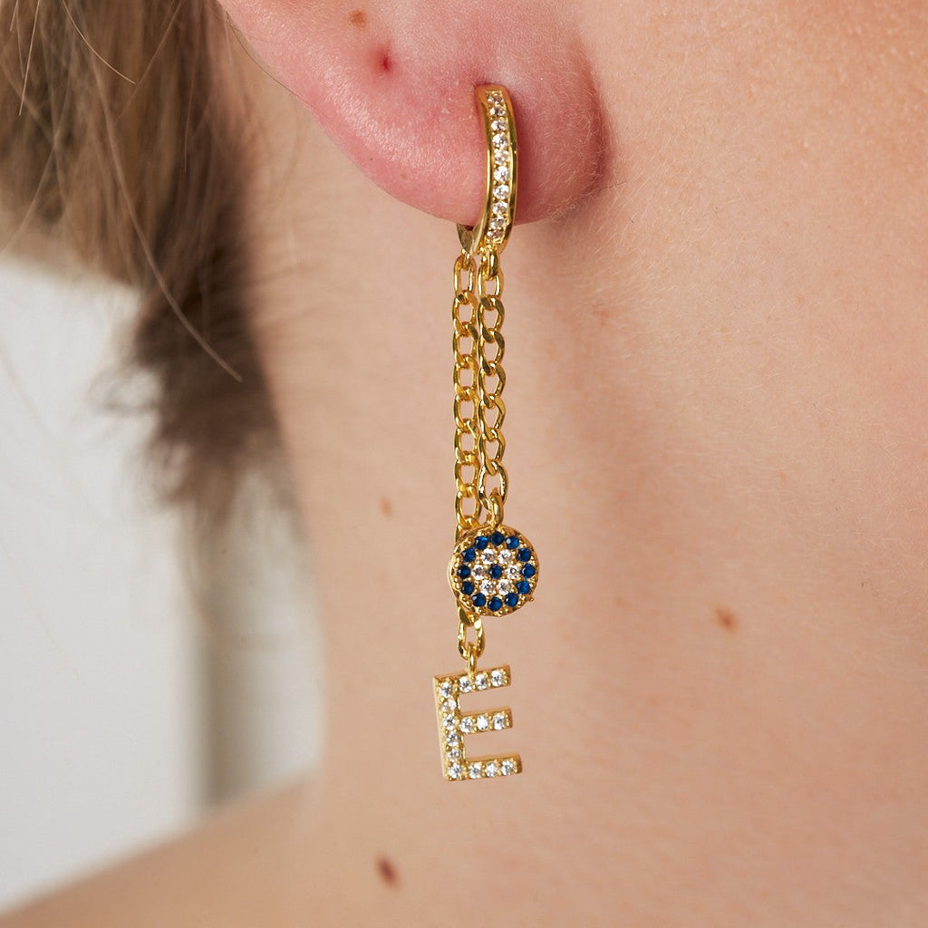 Nazarlı Harfli Küpe - 925 GÜMÜŞ