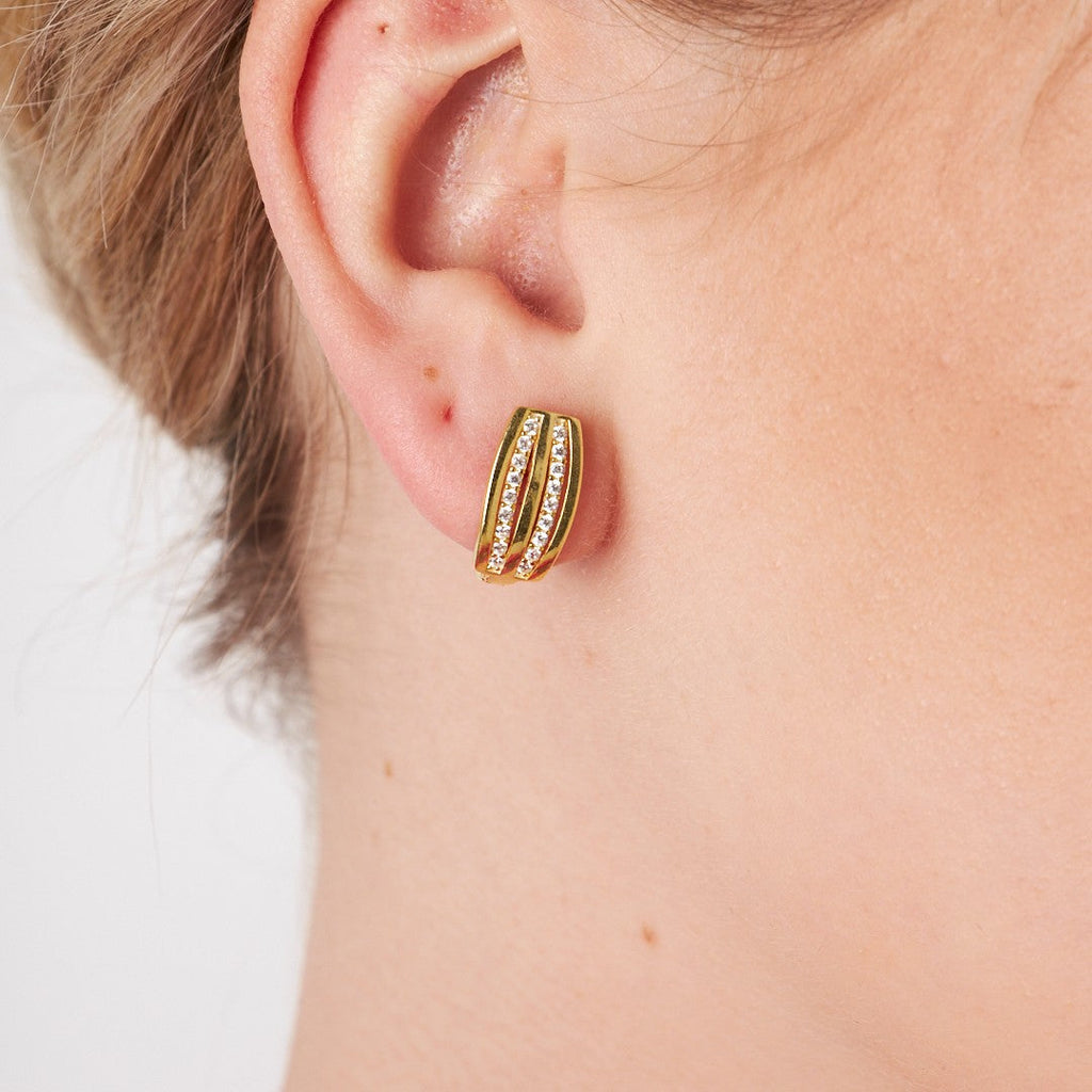 Çift Sıra Taşlı Küpe - 925 GÜMÜŞ