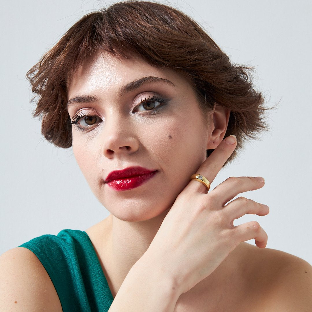 Tek Taş Bombe Yüzük - 925 GÜMÜŞ