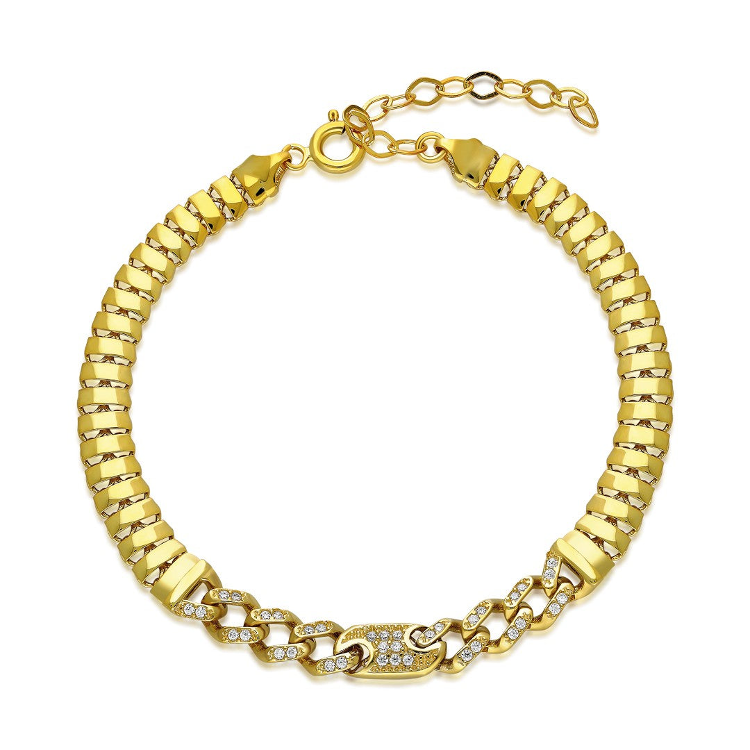 Balıksırtı Düğmeli Ve Taşlı Gurme Bileklik - 925 GÜMÜŞ