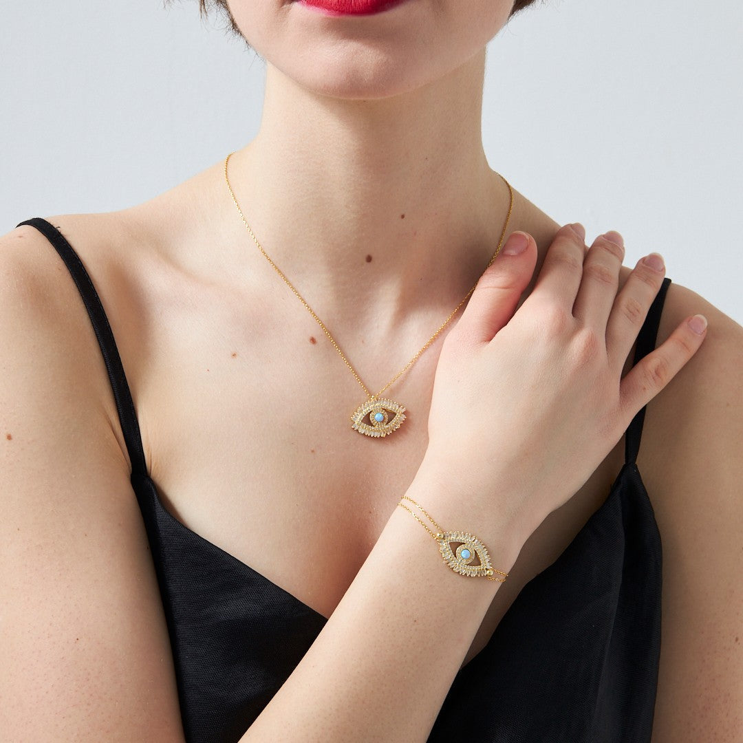 Renkli Taşlı Göz Set - 925 GÜMÜŞ