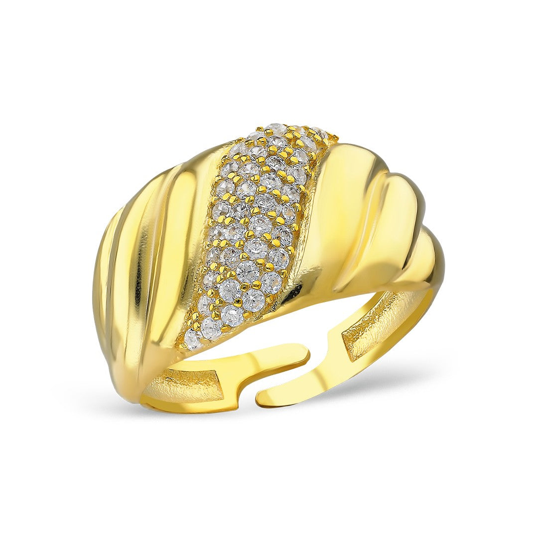 Kavisli Tasarımlı Ve Taşlı Yüzük - 925 GÜMÜŞ