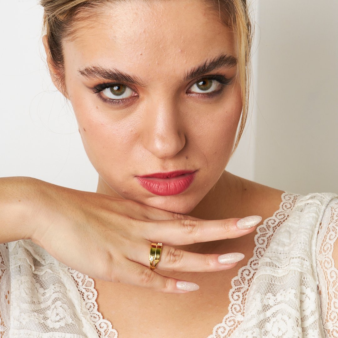 İkili Zirkon Yüzük - 925 GÜMÜŞ