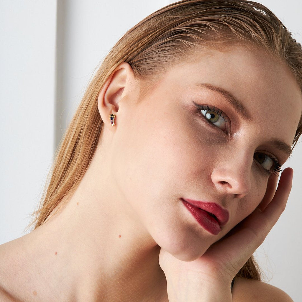 Renkli Sıra Taşlı Piercing - 925 GÜMÜŞ