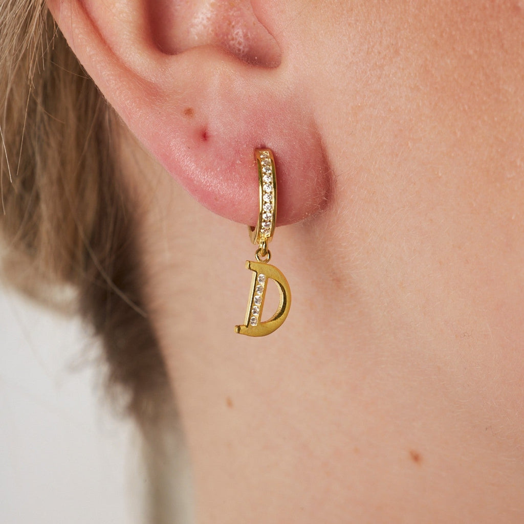 Zirkon Taşlı Harf Küpe - 925 GÜMÜŞ