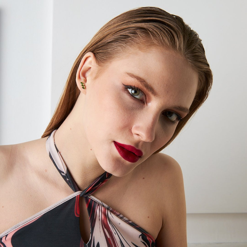 Yeşil Taşlı Baget Piercing - 925 GÜMÜŞ