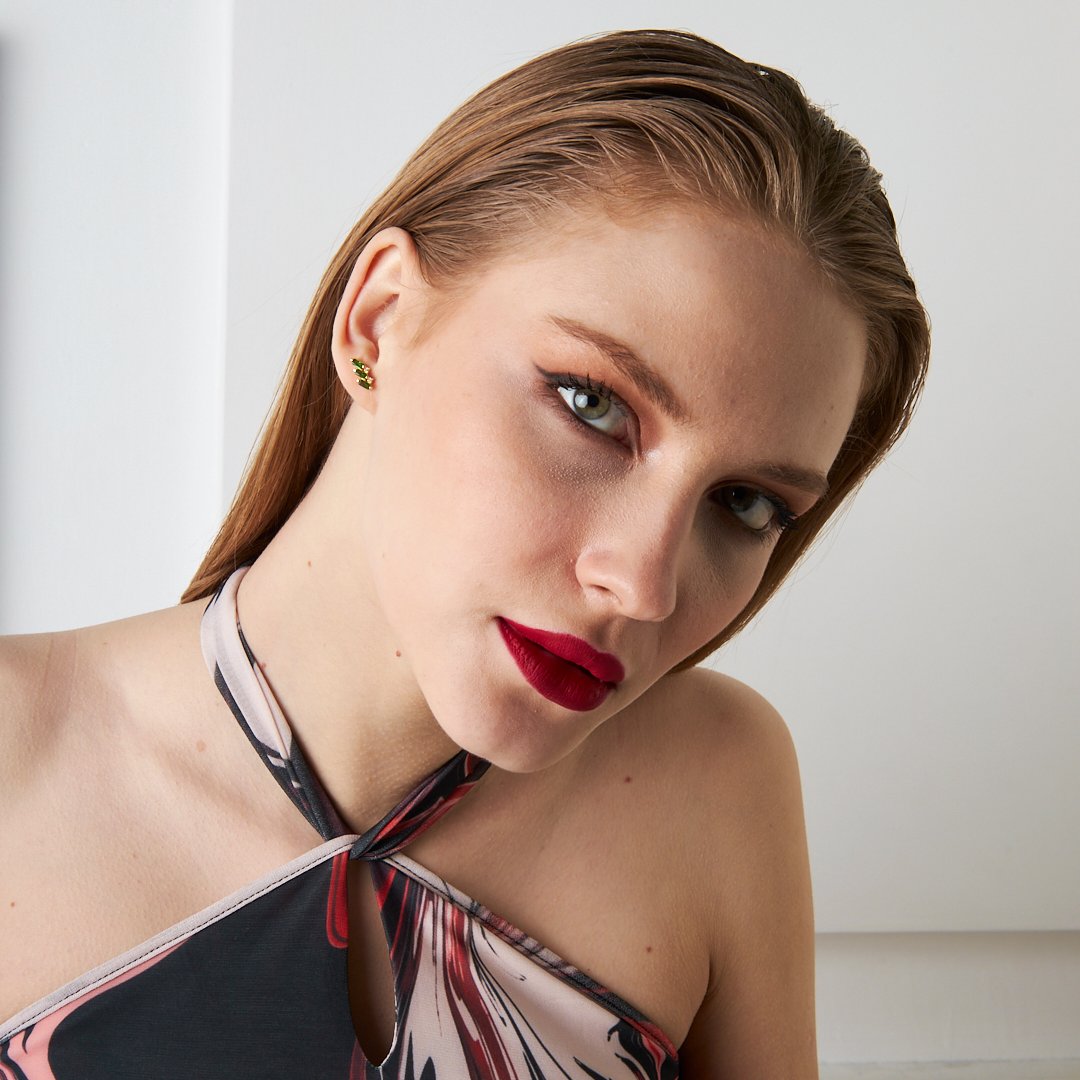 Yeşil Taşlı Baget Piercing - 925 GÜMÜŞ