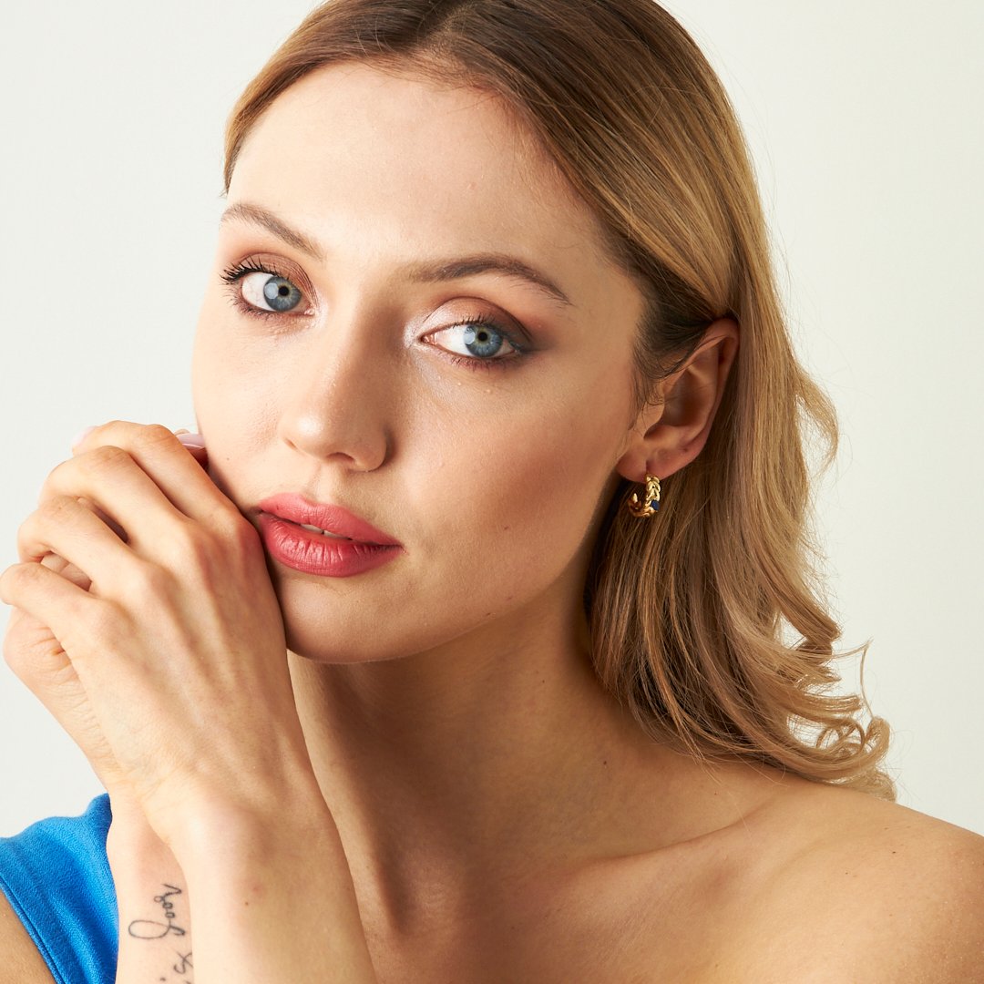 Lacivert Çivili Küpe - 925 GÜMÜŞ