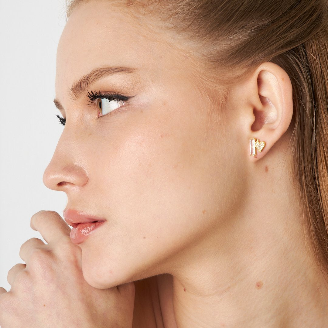 Baget Taşlı Kalp Küpe - 925 GÜMÜŞ