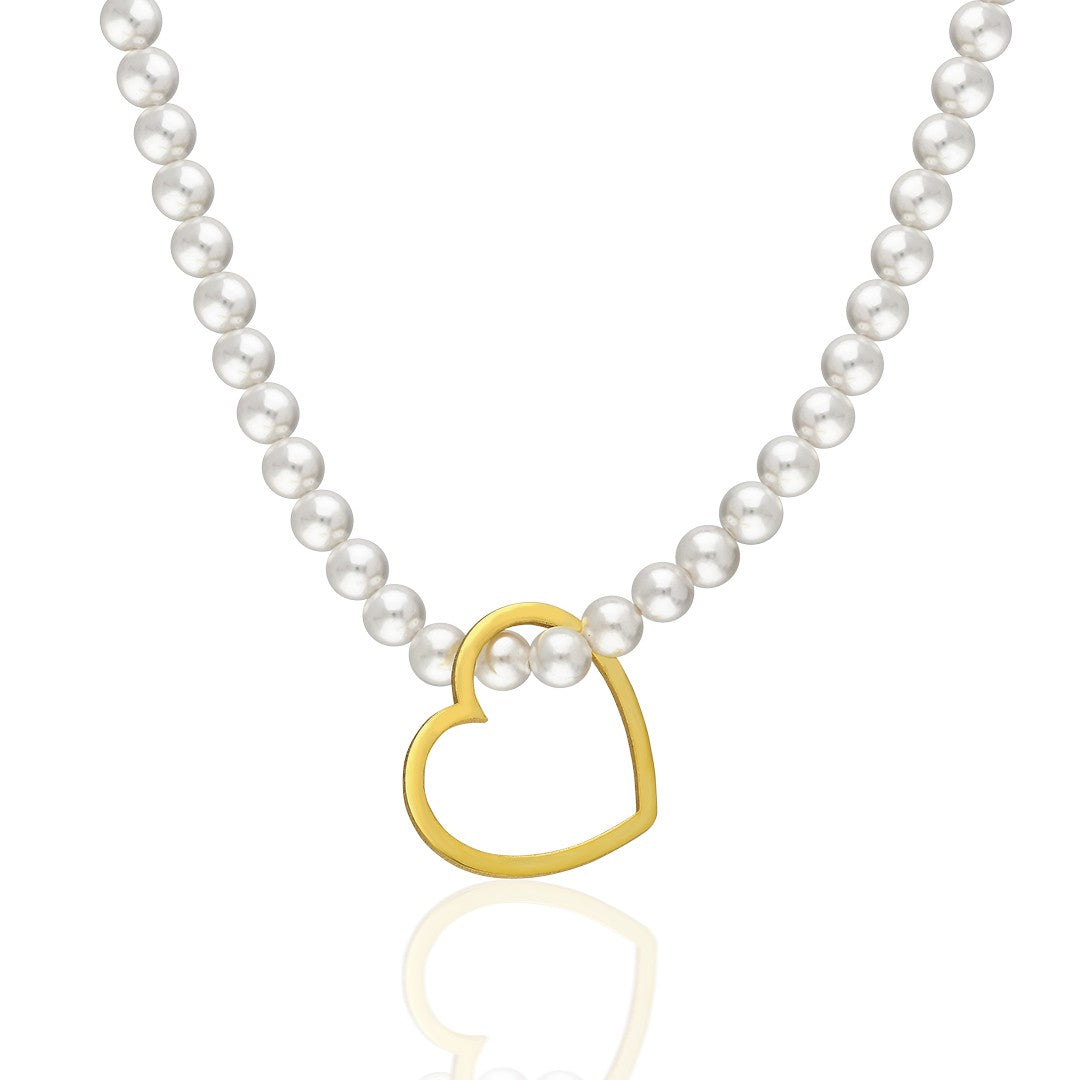 İncili Kalpli Kolye - 925 GÜMÜŞ