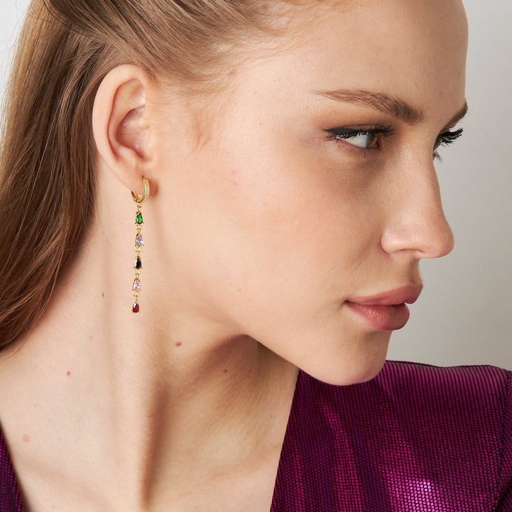 Renkli Taşlı Sarkan Küpeler - 925 GÜMÜŞ