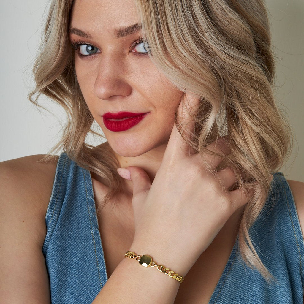 Basit Kare Model İki Zincirli Bileklik - 925 GÜMÜŞ