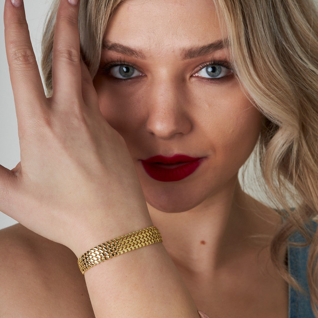 Dört Sıra Pullu Bileklik - 925 GÜMÜŞ