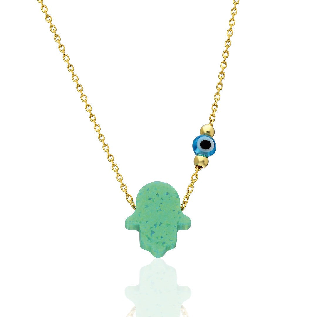 Orjinal Yeşil Opal Fatma El Kolye - 925 GÜMÜŞ