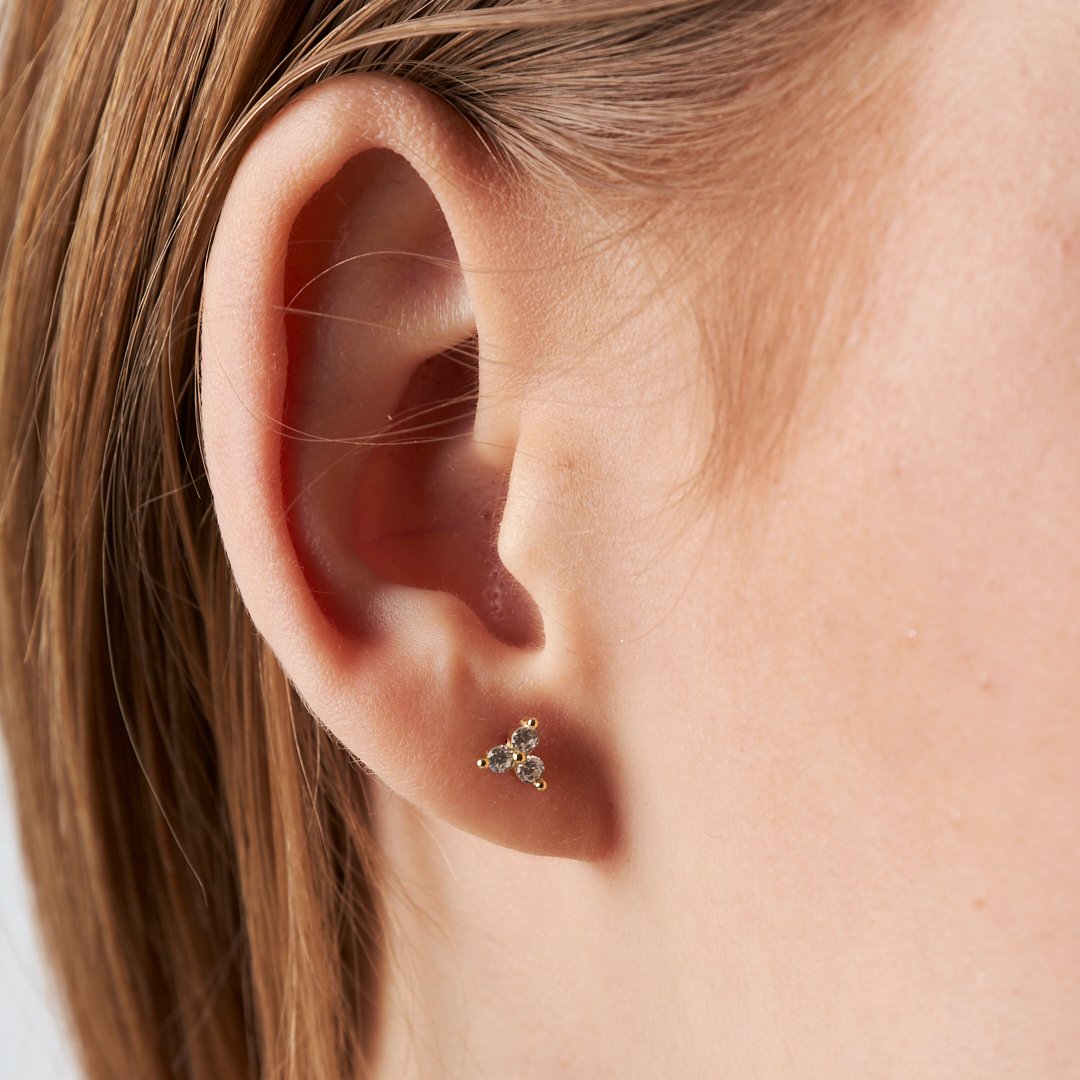 Üç Taşlı Piercing - 925 GÜMÜŞ