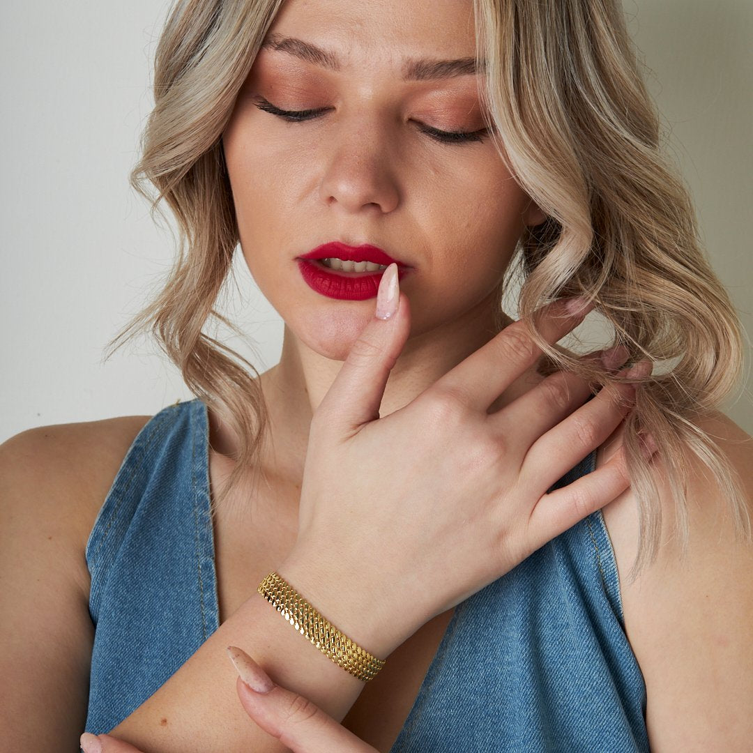 Dört Sıra Pullu Bileklik - 925 GÜMÜŞ