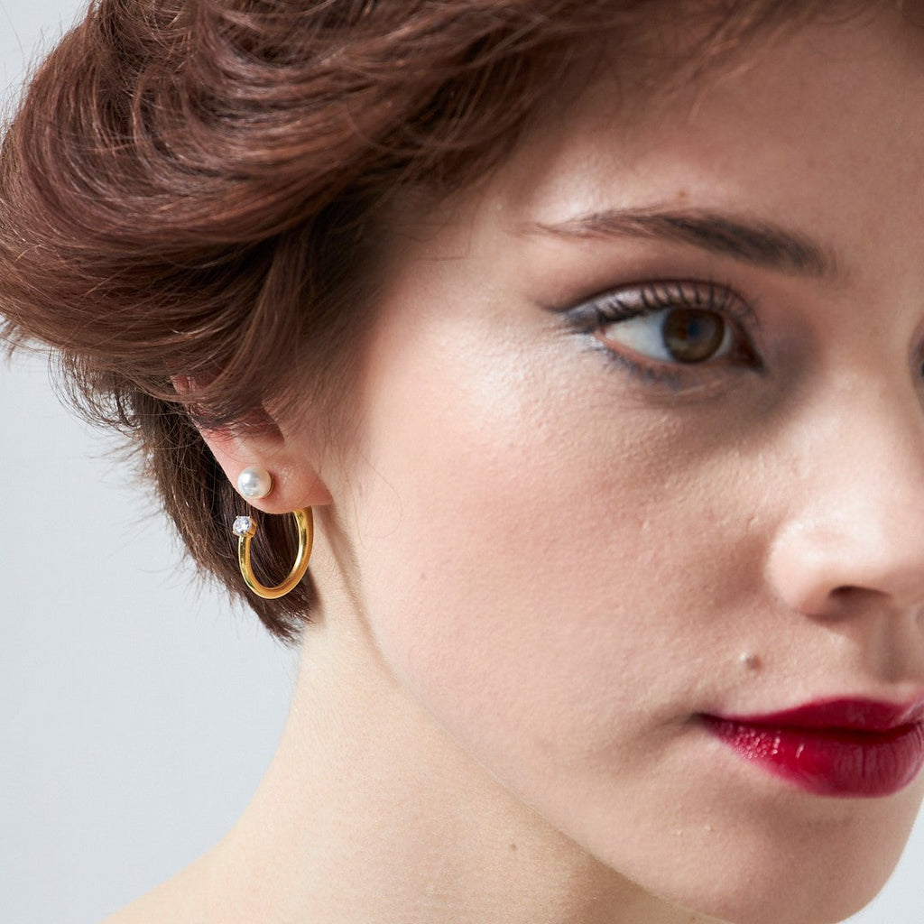 Minimal İncili Yarım Küpe - 925 GÜMÜŞ