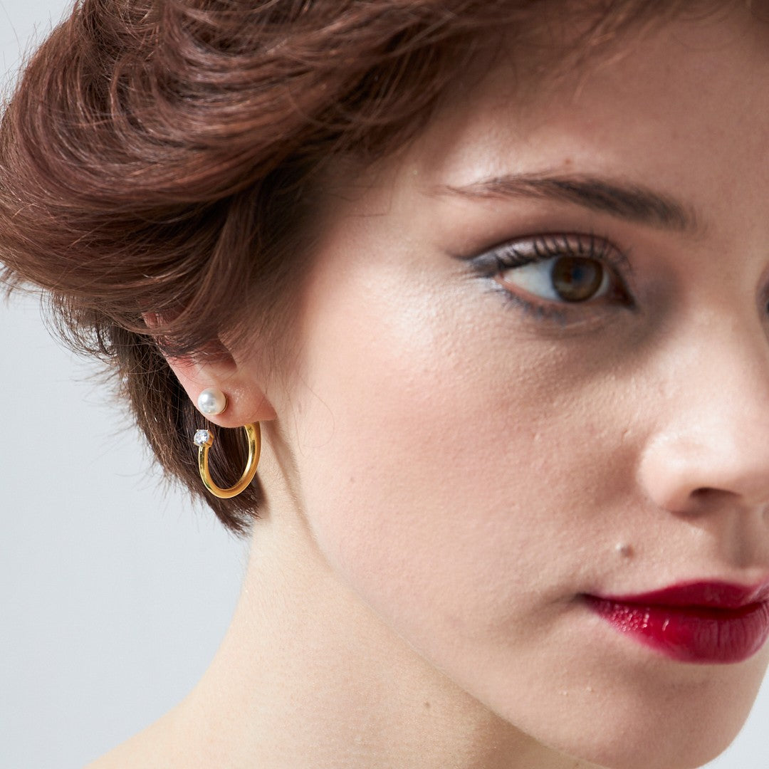 Minimal İncili Yarım Küpe - 925 GÜMÜŞ