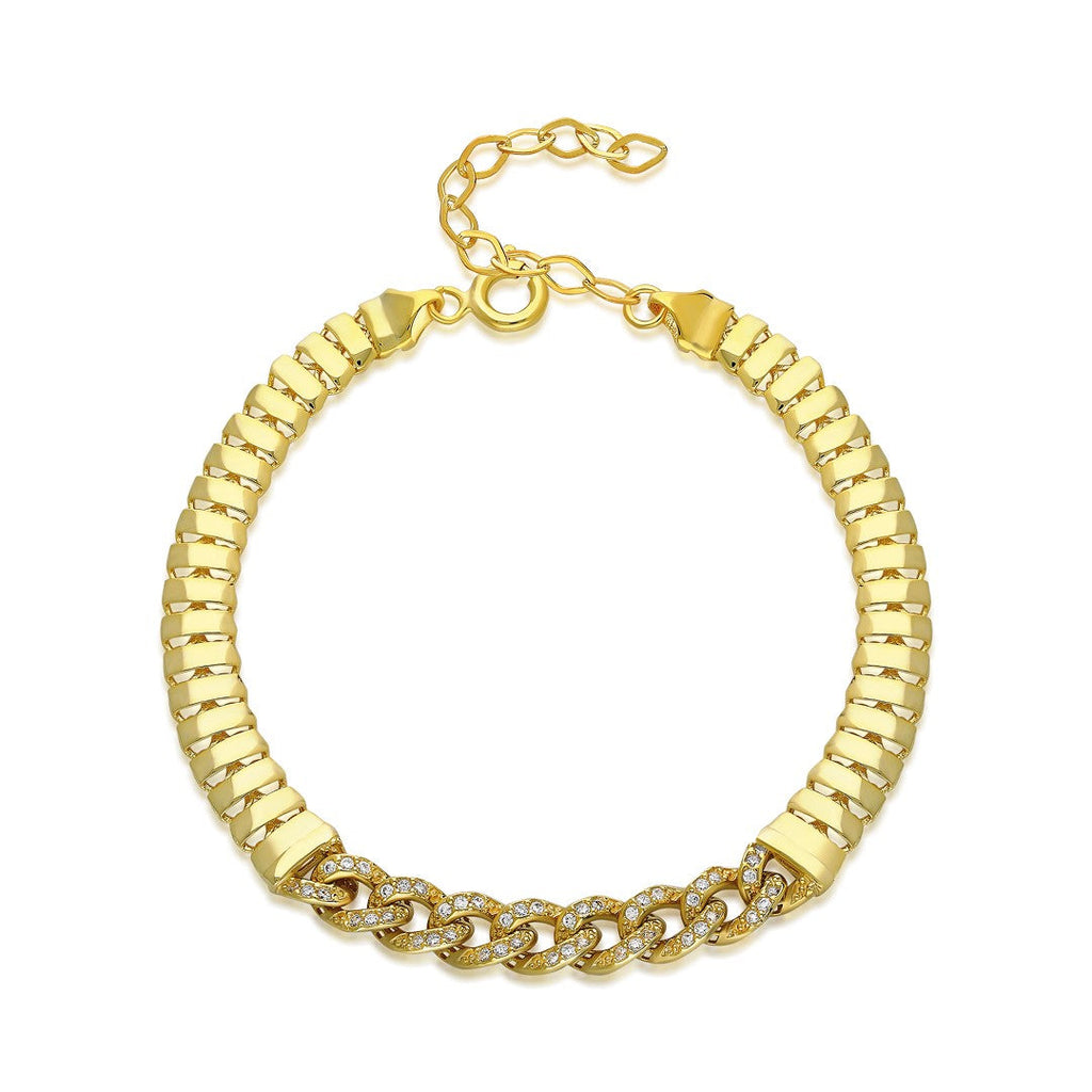 Balıksırtı Zincirli Ve Taşlı Gurme Bileklik - 925 GÜMÜŞ