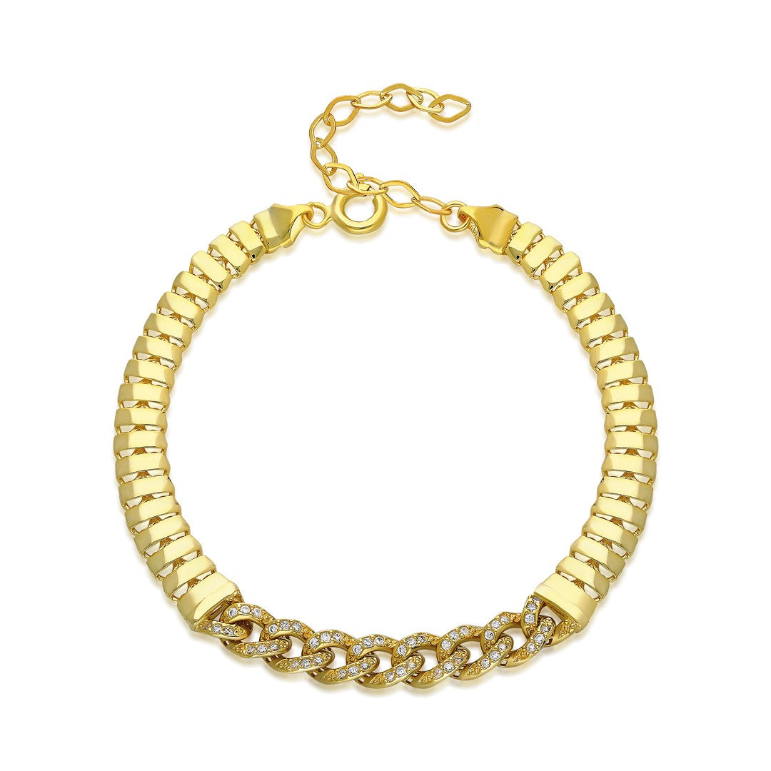 Balıksırtı Zincirli Ve Taşlı Gurme Bileklik - 925 GÜMÜŞ