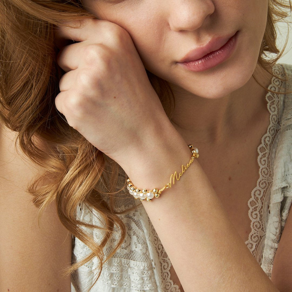 İnci Taşlı İsim Bileklik - 925 GÜMÜŞ