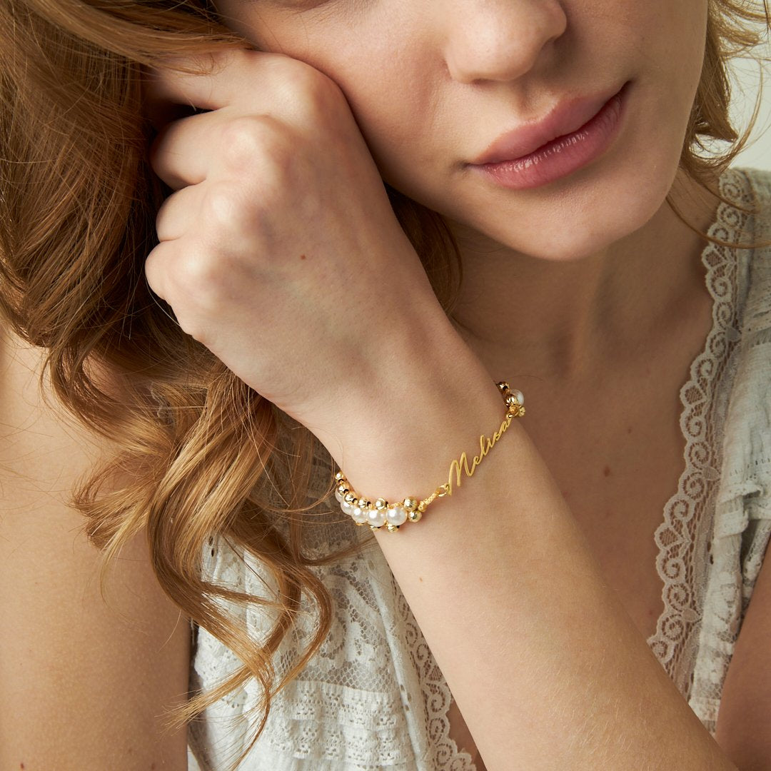 İnci Taşlı İsim Bileklik - 925 GÜMÜŞ