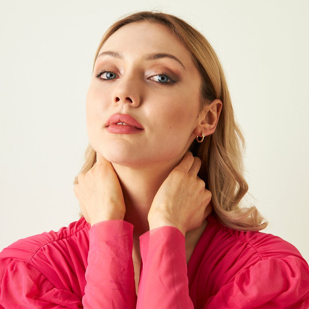 Yuvarlak Taşlı Halka Küpe - 925 GÜMÜŞ