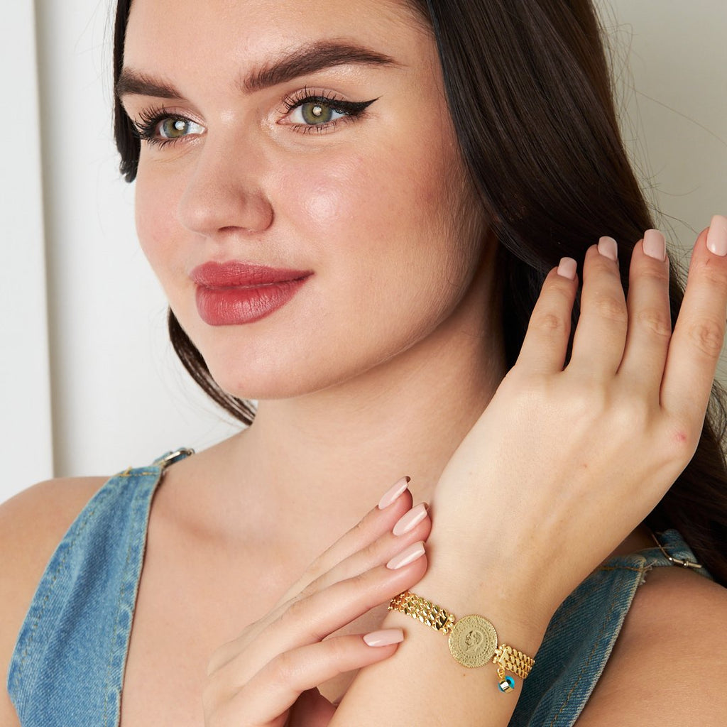 Çeyrek Nazar Detaylı Üçlü Zincir Bileklik - 925 GÜMÜŞ