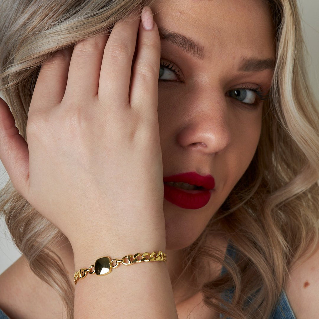 Basit Kare Model İki Zincirli Bileklik - 925 GÜMÜŞ