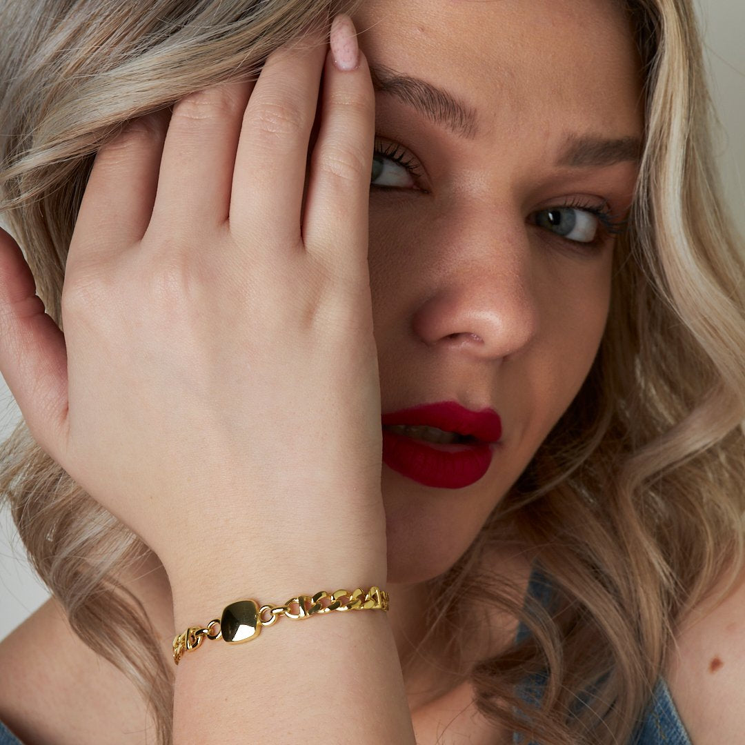 Basit Kare Model İki Zincirli Bileklik - 925 GÜMÜŞ