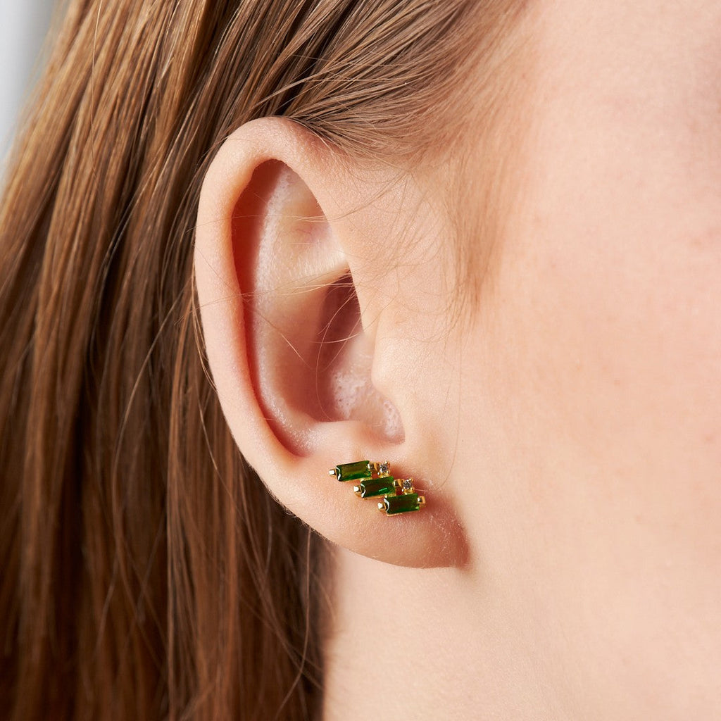 Yeşil Taşlı Baget Piercing - 925 GÜMÜŞ