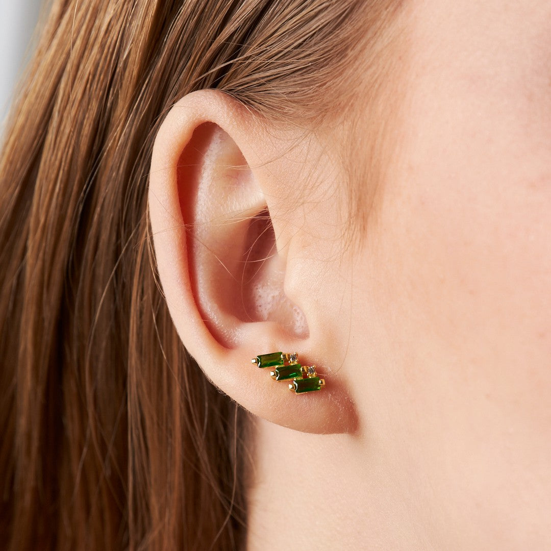 Yeşil Taşlı Baget Piercing - 925 GÜMÜŞ