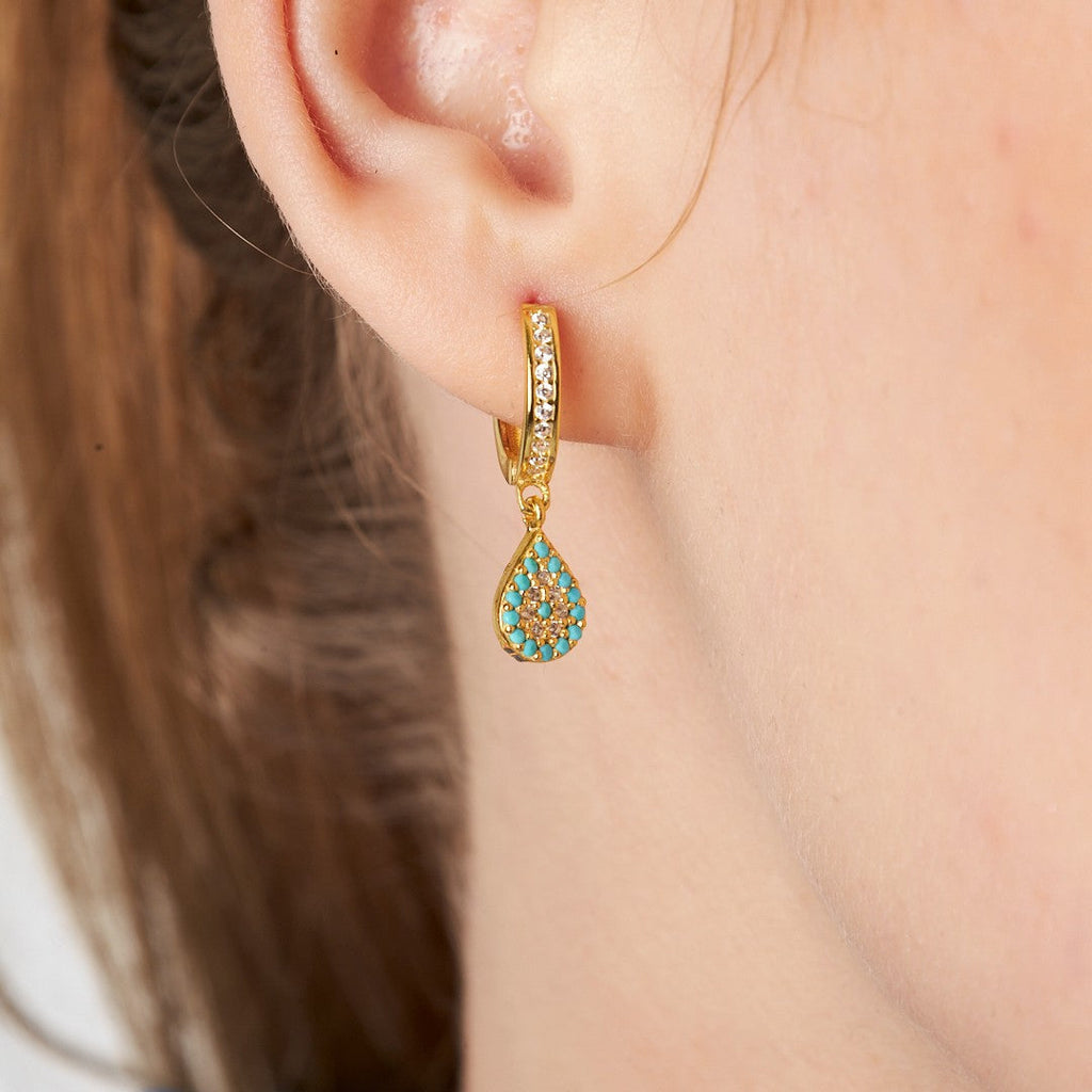 Renkli Taşlı Damla Küpeler - 925 GÜMÜŞ