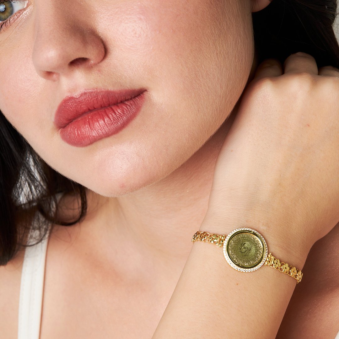 Taş Çerçeveli Dört Yapraklı Yonca Zincir Bileklik - 925 GÜMÜŞ