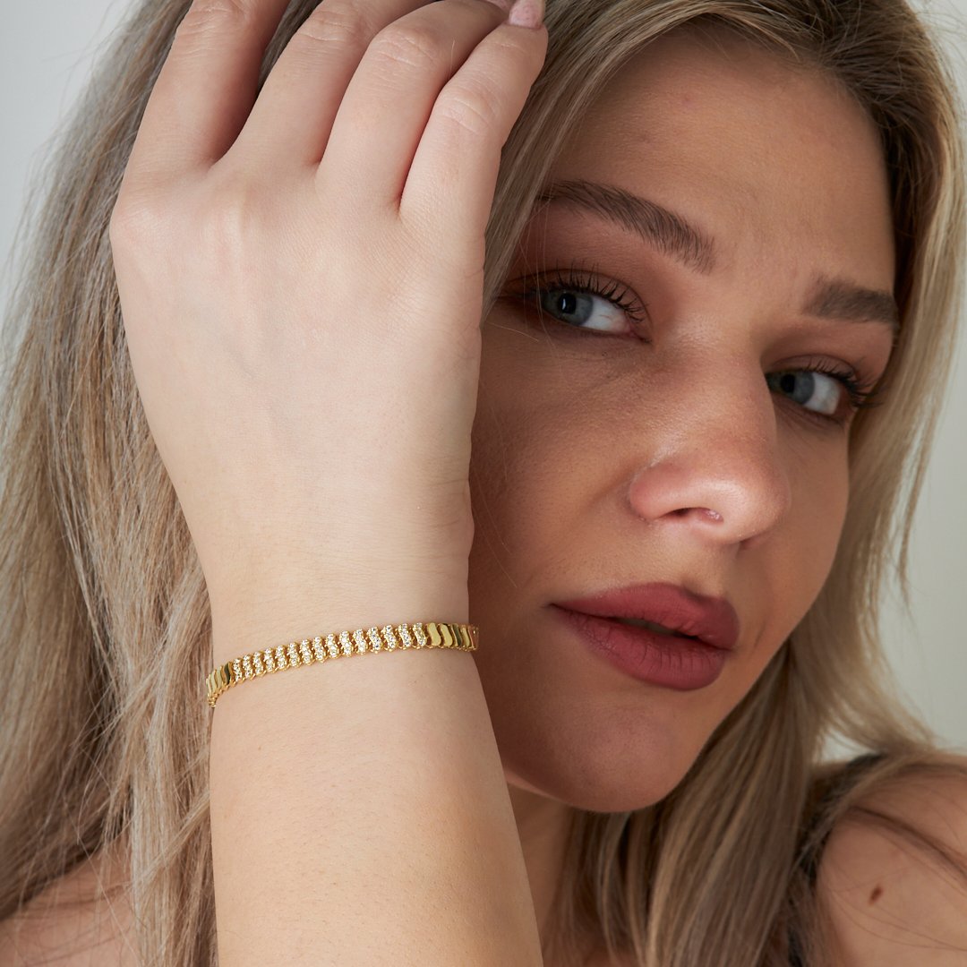 Su Dalgası Taşlı Bileklik - 925 GÜMÜŞ