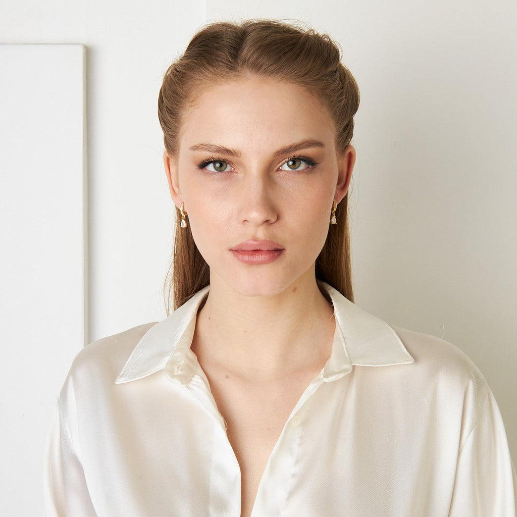 Gözyaşı Taşlı Halka Küpe - 925 GÜMÜŞ