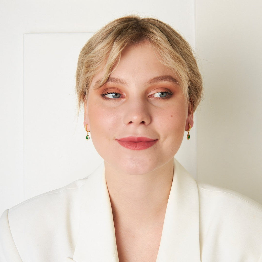 Yeşil Taşlı Damla Küpe - 925 GÜMÜŞ