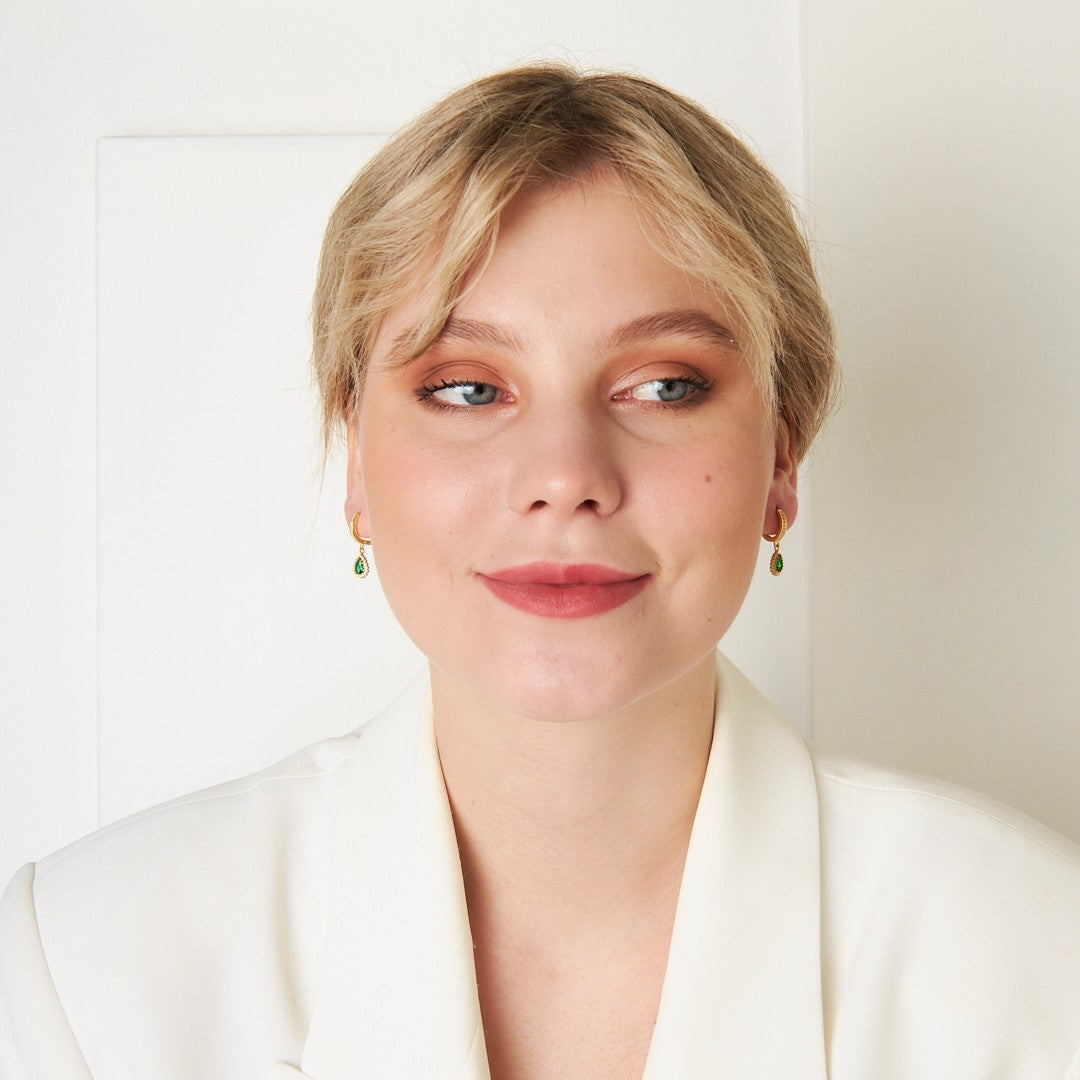 Yeşil Taşlı Damla Küpe - 925 GÜMÜŞ