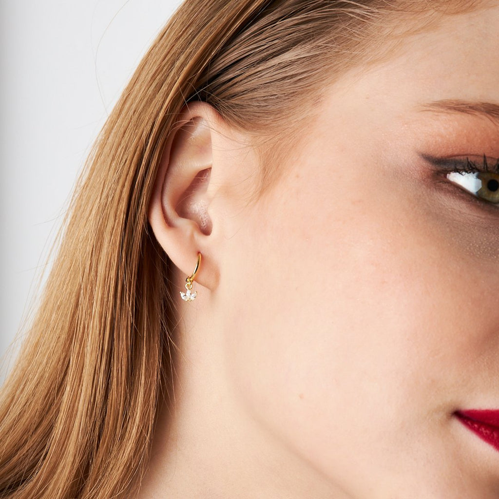 Üç Taşlı Sallantılı Piercing - 925 GÜMÜŞ