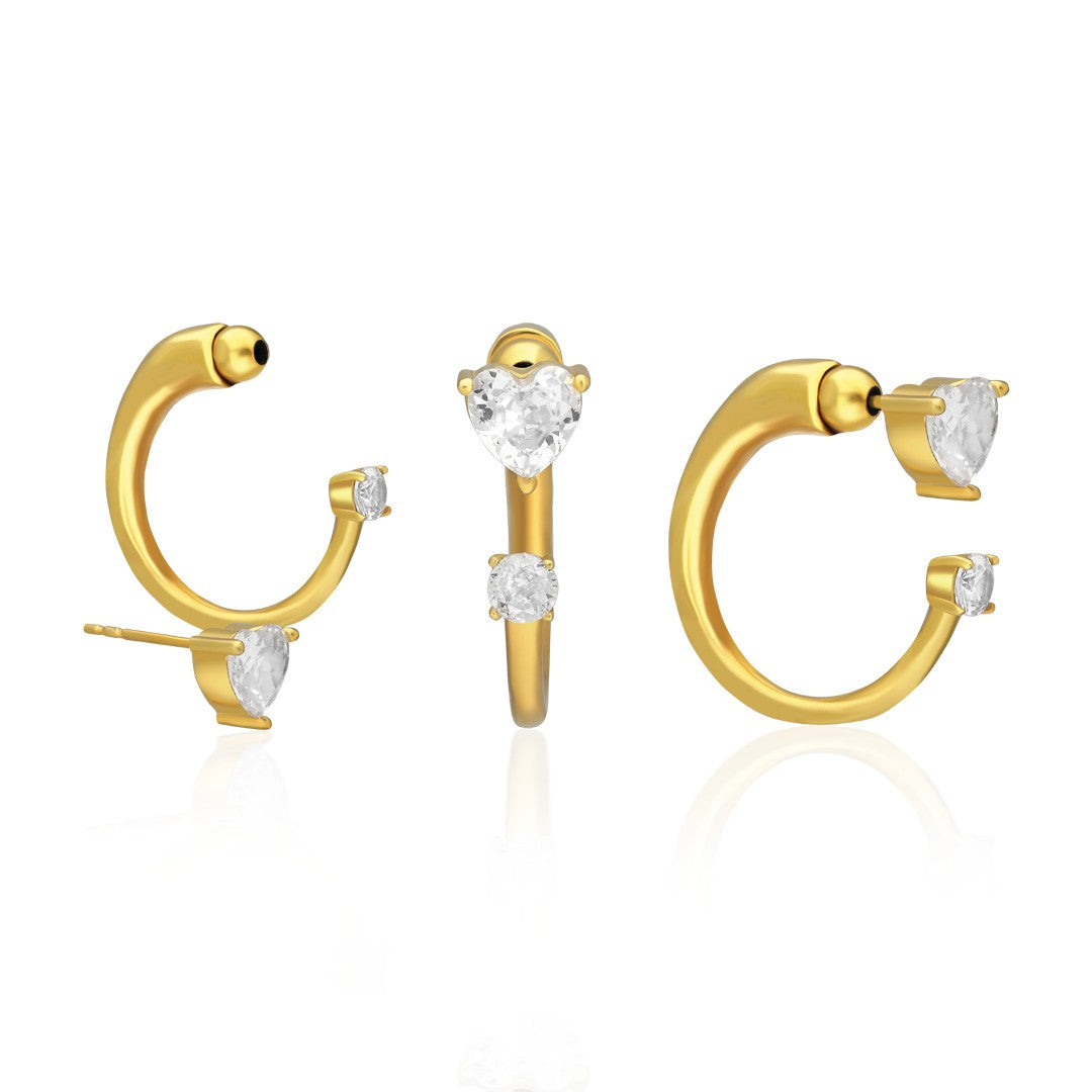 Kalp Taşlı Minimal Yarım Küpe - 925 GÜMÜŞ