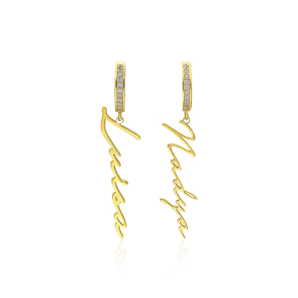 Dikey İsimli Taşlı Küpe - 925 GÜMÜŞ