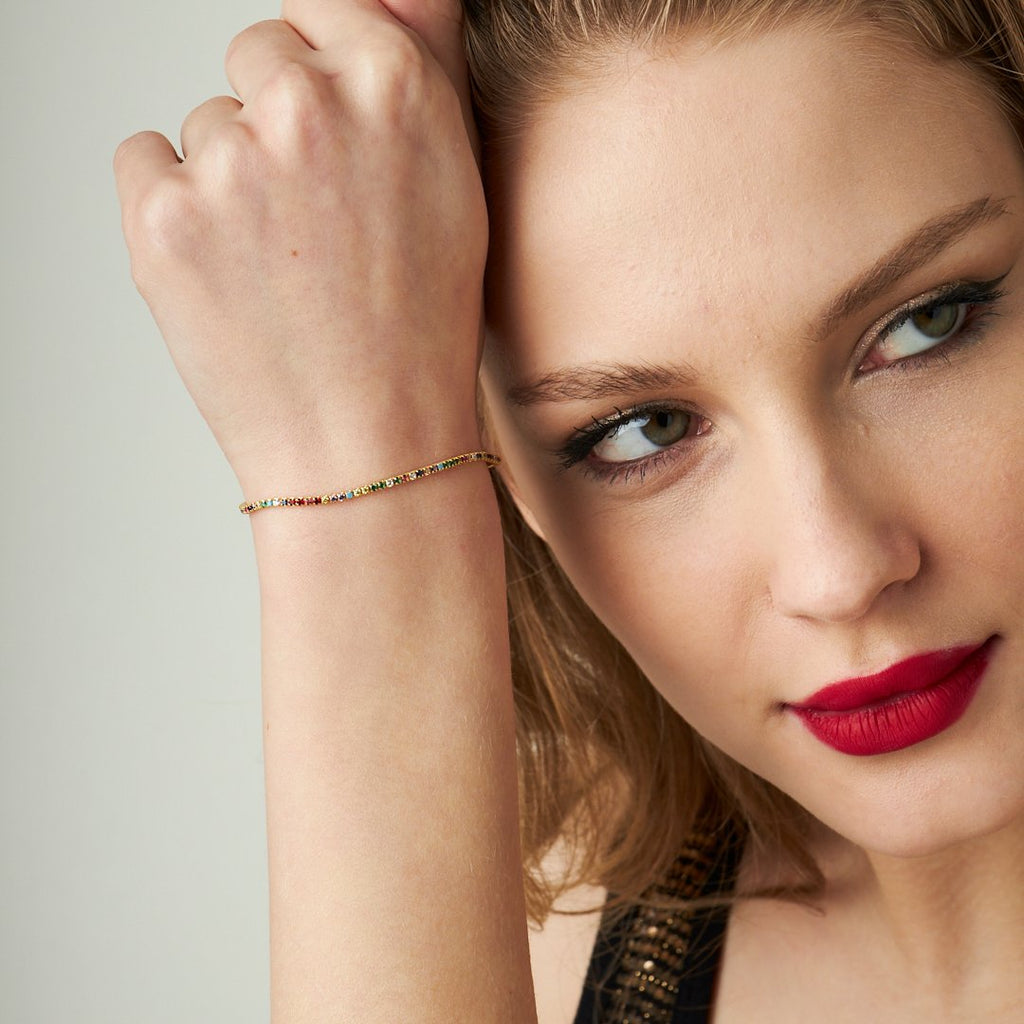 Renkli Taşlı Su Yolları Bileklik - 925 GÜMÜŞ