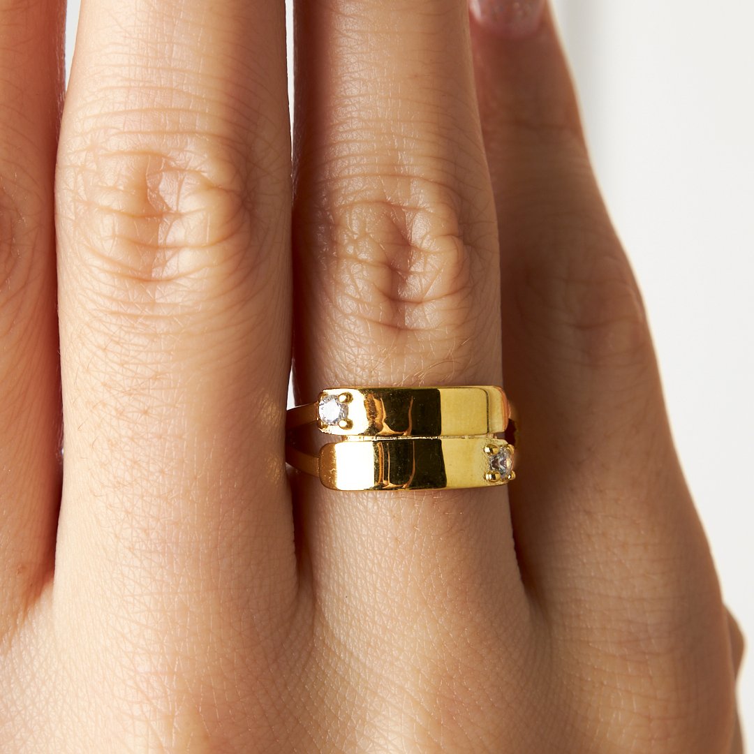 İkili Zirkon Yüzük - 925 GÜMÜŞ