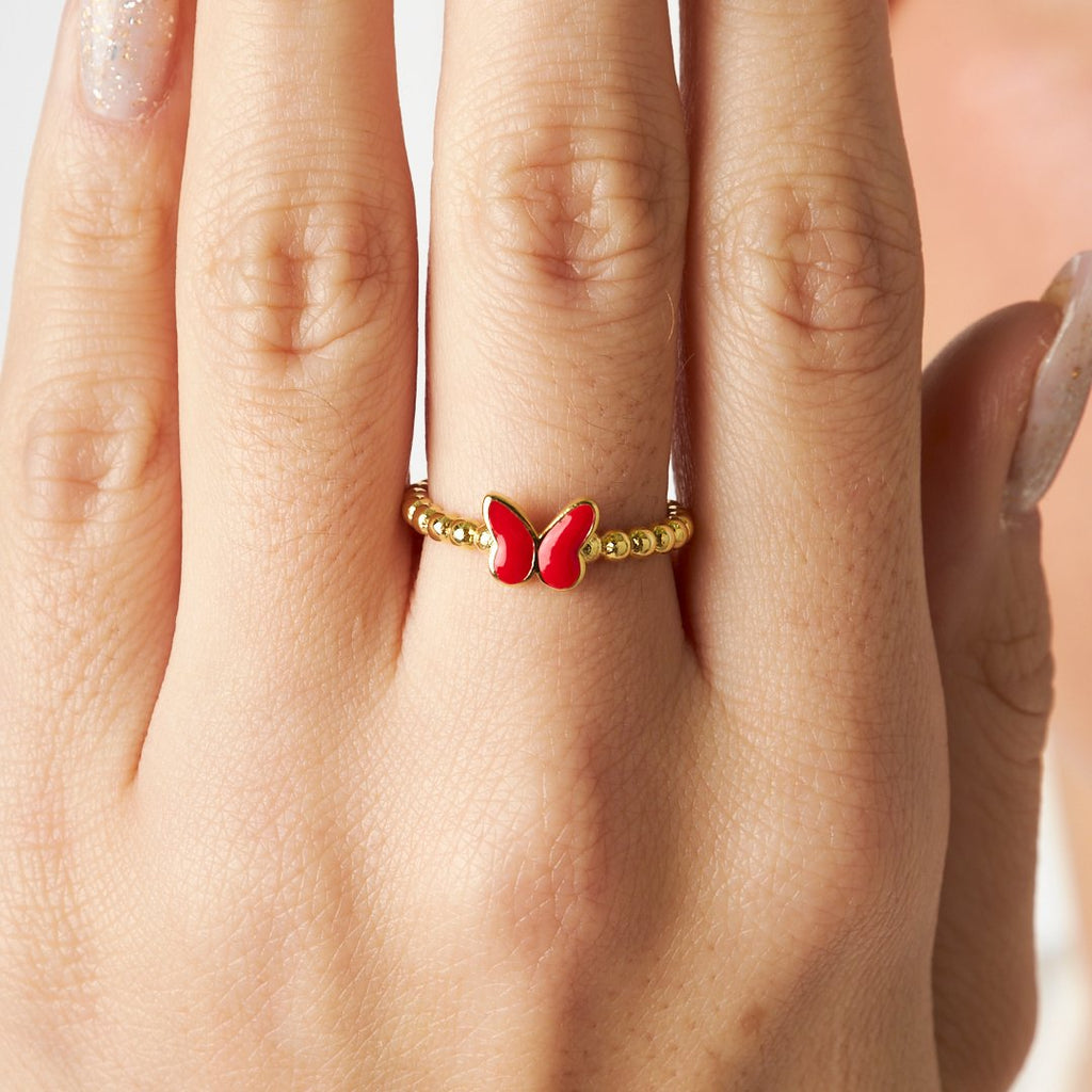 Kırmızı Kelebek Yüzük - 925 GÜMÜŞ