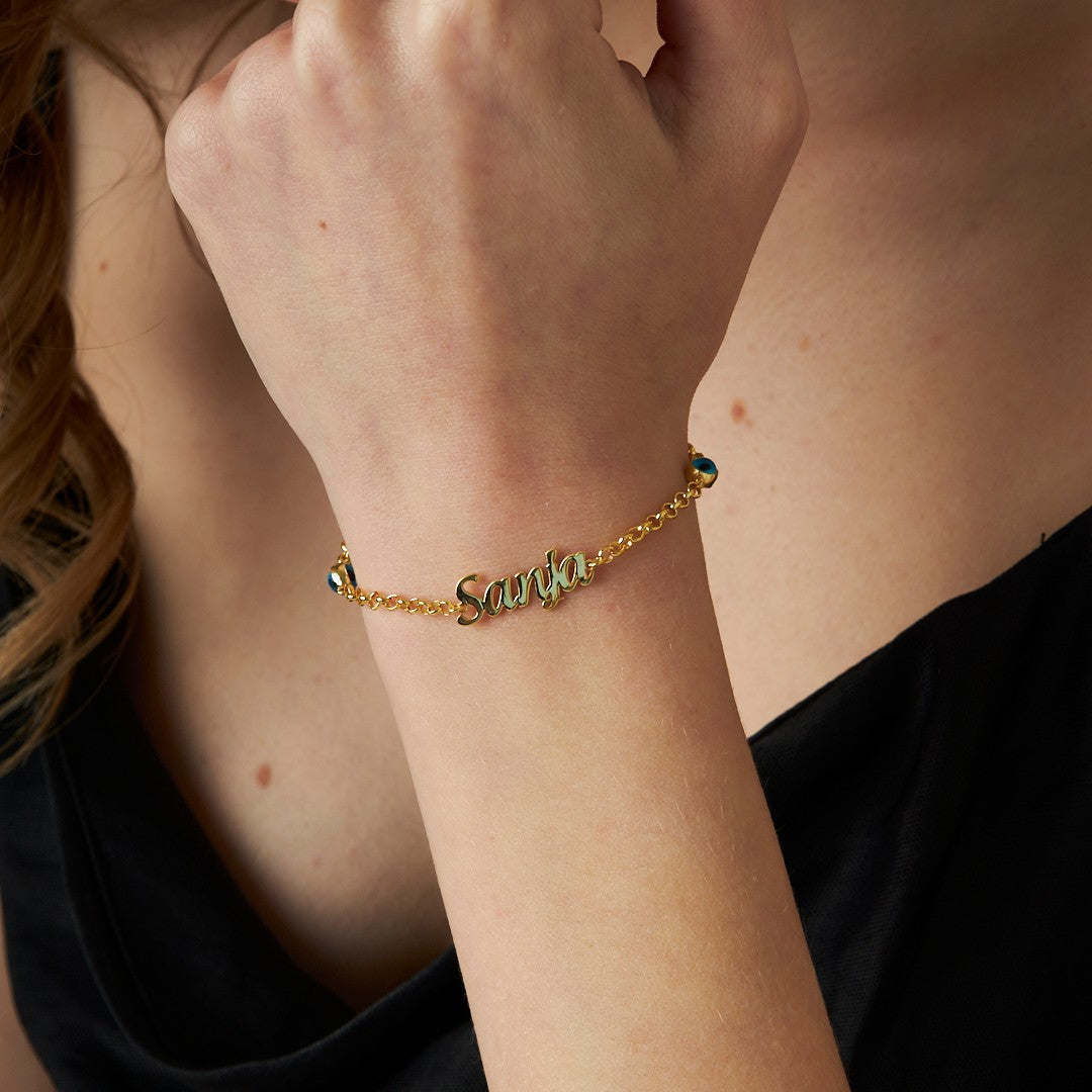 Nazar Boncuklu İsim Bileklik - 925 GÜMÜŞ