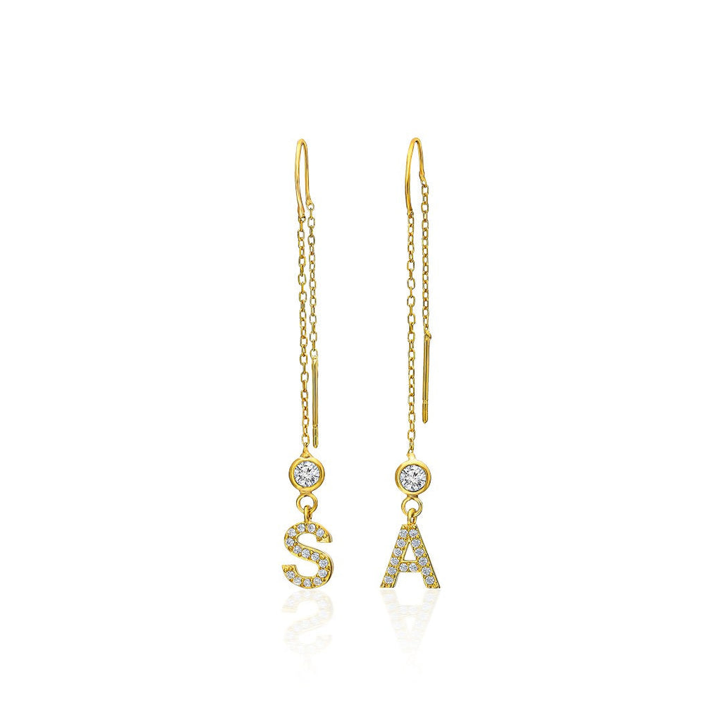 Zirkon Taşlı Sallantılı Harf Küpe - 925 GÜMÜŞ