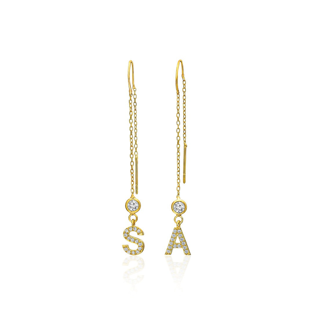 Zirkon Taşlı Sallantılı Harf Küpe - 925 GÜMÜŞ